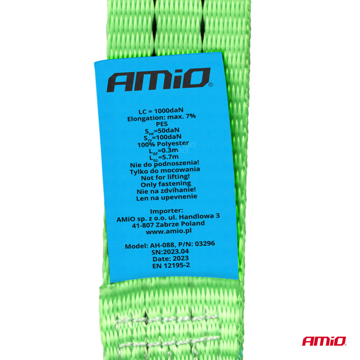 Ladungssicherungsgurt mit Spanner 2000 kg, 6 m x 38 mm, AMIO-03296