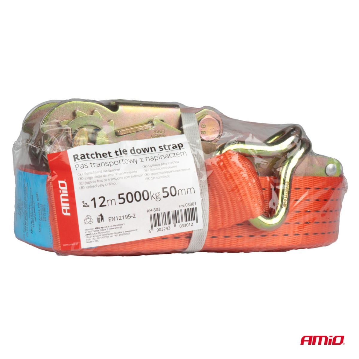 Ladungssicherungsgurt mit Spanner 5000 kg, 12 m x 50 mm, AMIO-03301