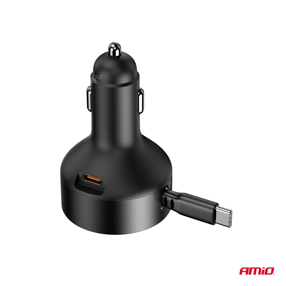 Kfz-Ladegerät mit einziehbarem USB-C-Kabel und USB-C 12/24V 60W AMIO-04368