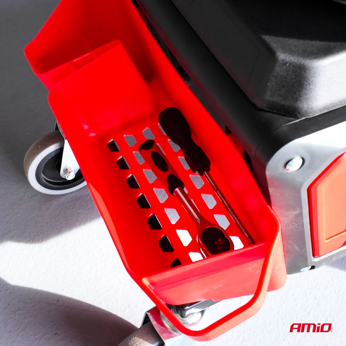 Werkstattstuhl auf Rollen mit Werkzeugaufbewahrungsbox, 135 kg, AMIO-04268