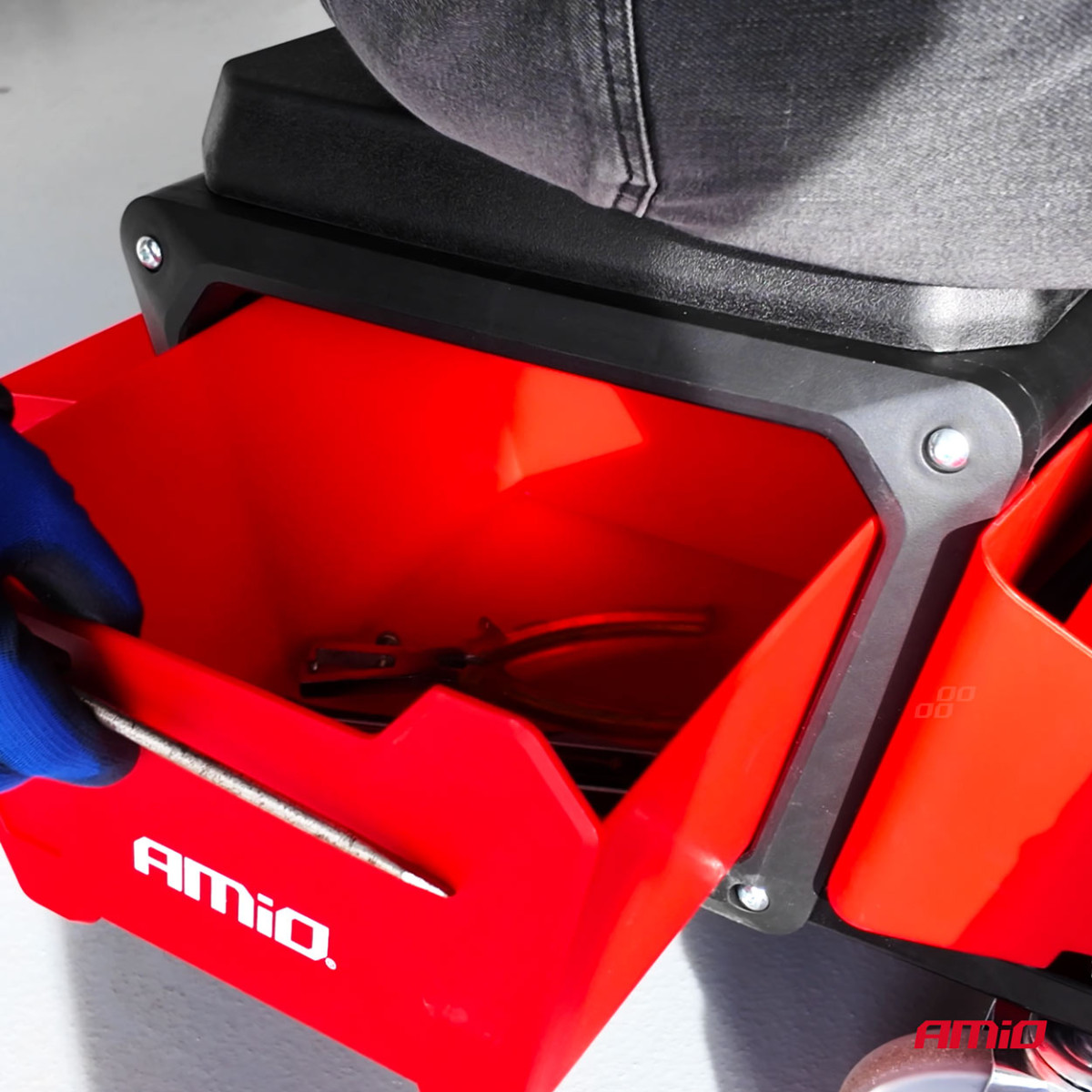 Werkstattstuhl auf Rollen mit Werkzeugaufbewahrungsbox, 135 kg, AMIO-04268