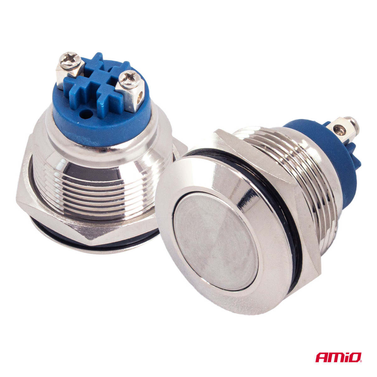 Runder Metallschalter ON/OFF 19 mm, 5 A, 12/230 V AMIO-04474
