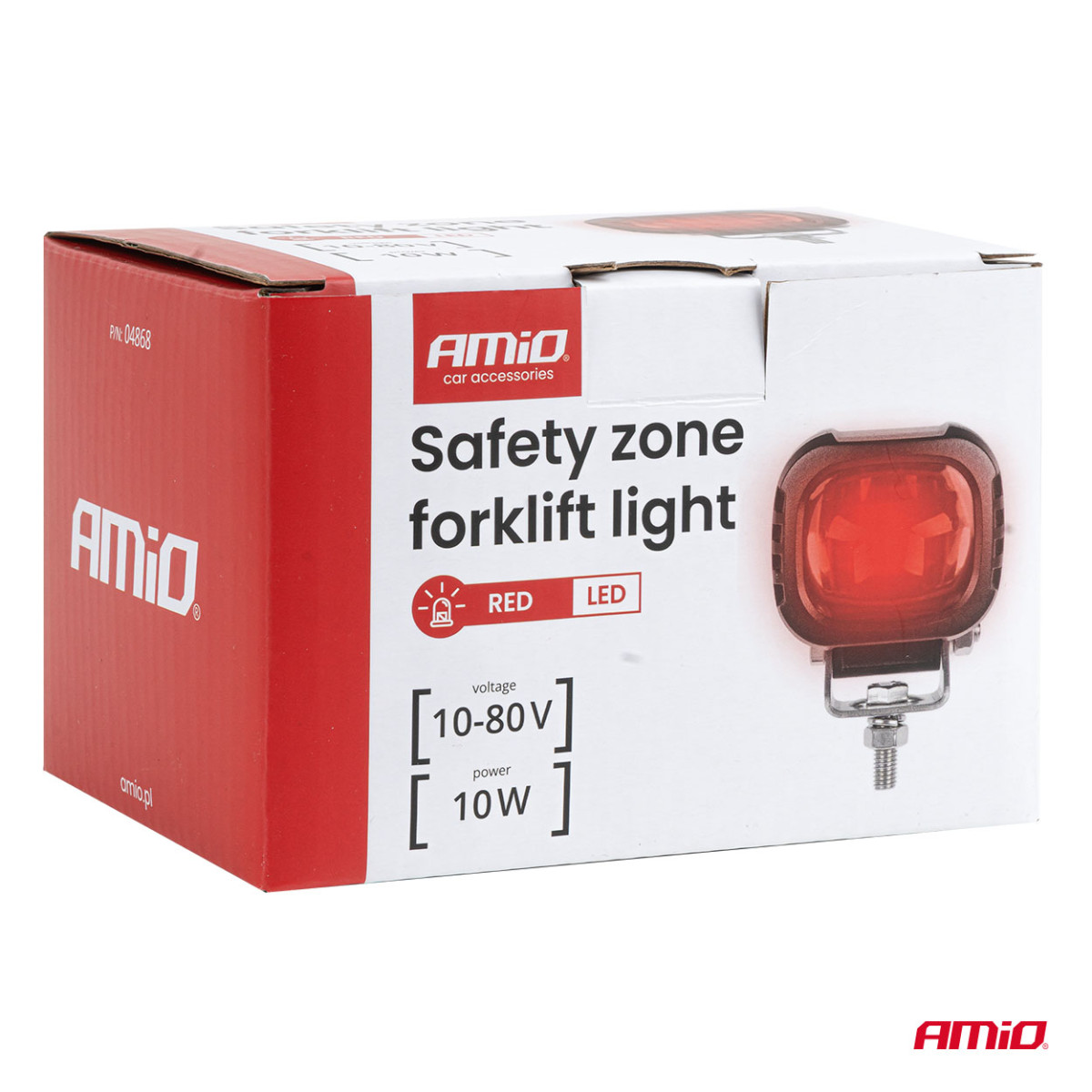 Sicherheitszonenleuchte für Gabelstapler, rotes Licht, 10 W, 10–80 V, IP6K9K, AMIO-04868