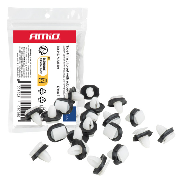 Clips-Set für Seitenleisten mit Gummidichtung Ø 8 mm, 17 mm, 20 Stück, AMIO-05046