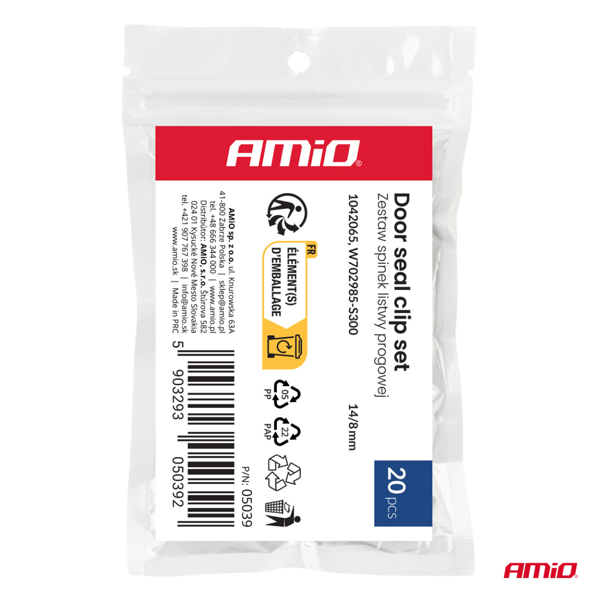 Clips-Set für Schwellerverkleidung 14/8 mm, 20 Stück, AMIO-05039