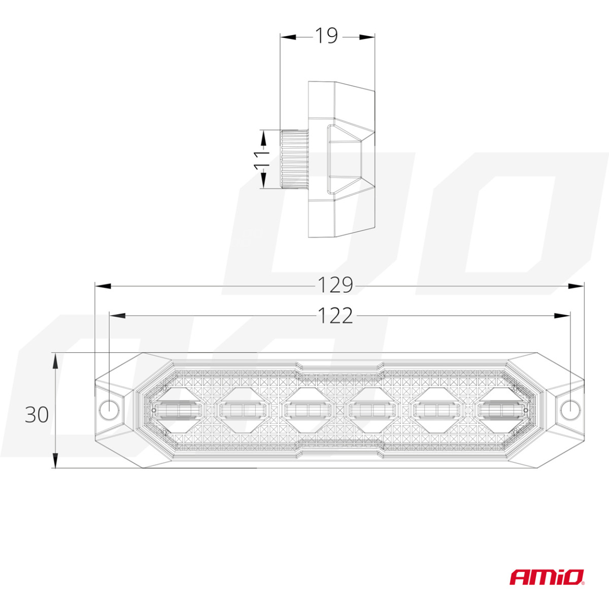 Flache LED-Warnleuchte 6x3W 12/24V R65 R10 AMIO-03930