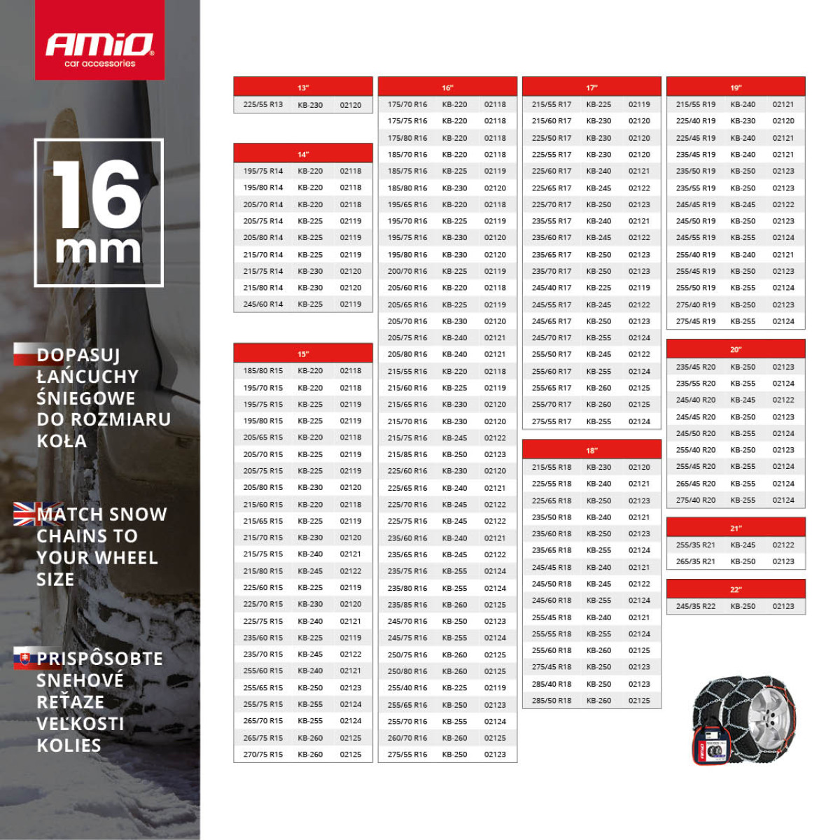 Schneeketten 16 mm, 4x4 KB-260