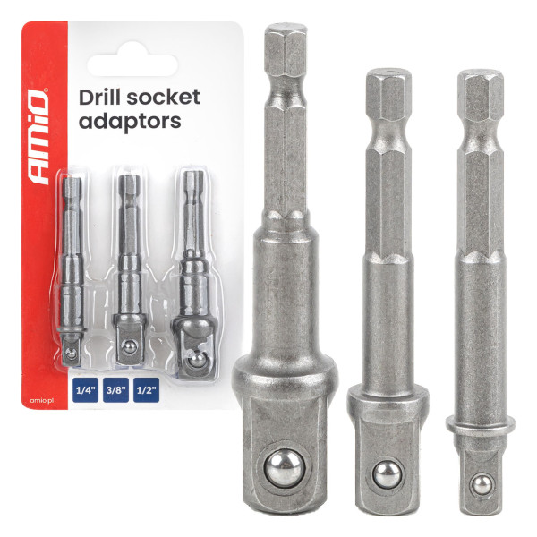 Steckschlüssel-Adapterset für Schraubendreher, 1/4" Sechskant, 1/4" / 3/8" / 1/2", 3-teilig, AMIO-04933