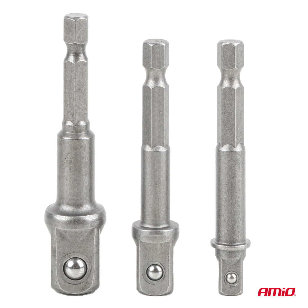 Steckschlüssel-Adapterset für Schraubendreher, 1/4" Sechskant, 1/4" / 3/8" / 1/2", 3-teilig, AMIO-04933