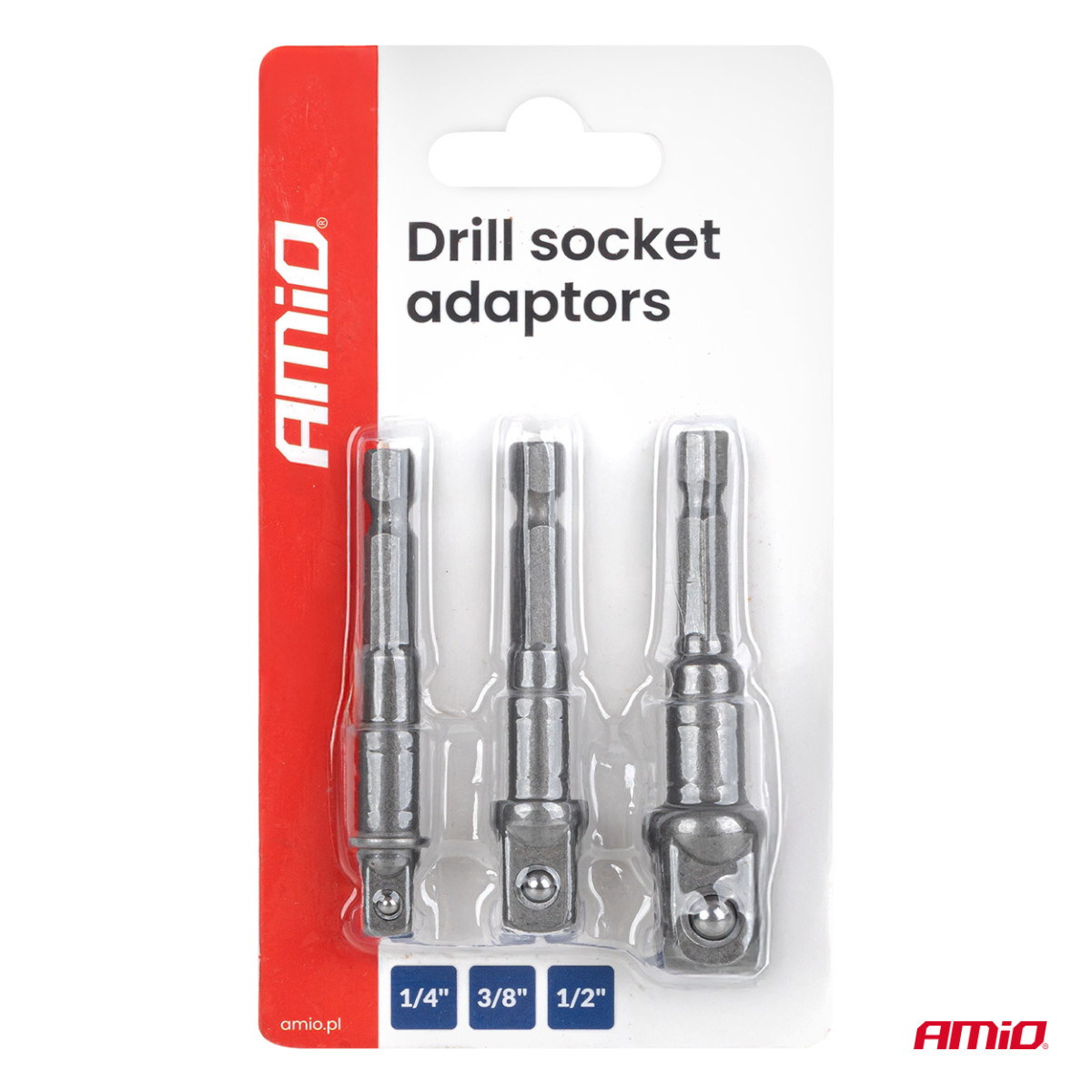 Steckschlüssel-Adapterset für Schraubendreher, 1/4" Sechskant, 1/4" / 3/8" / 1/2", 3-teilig, AMIO-04933