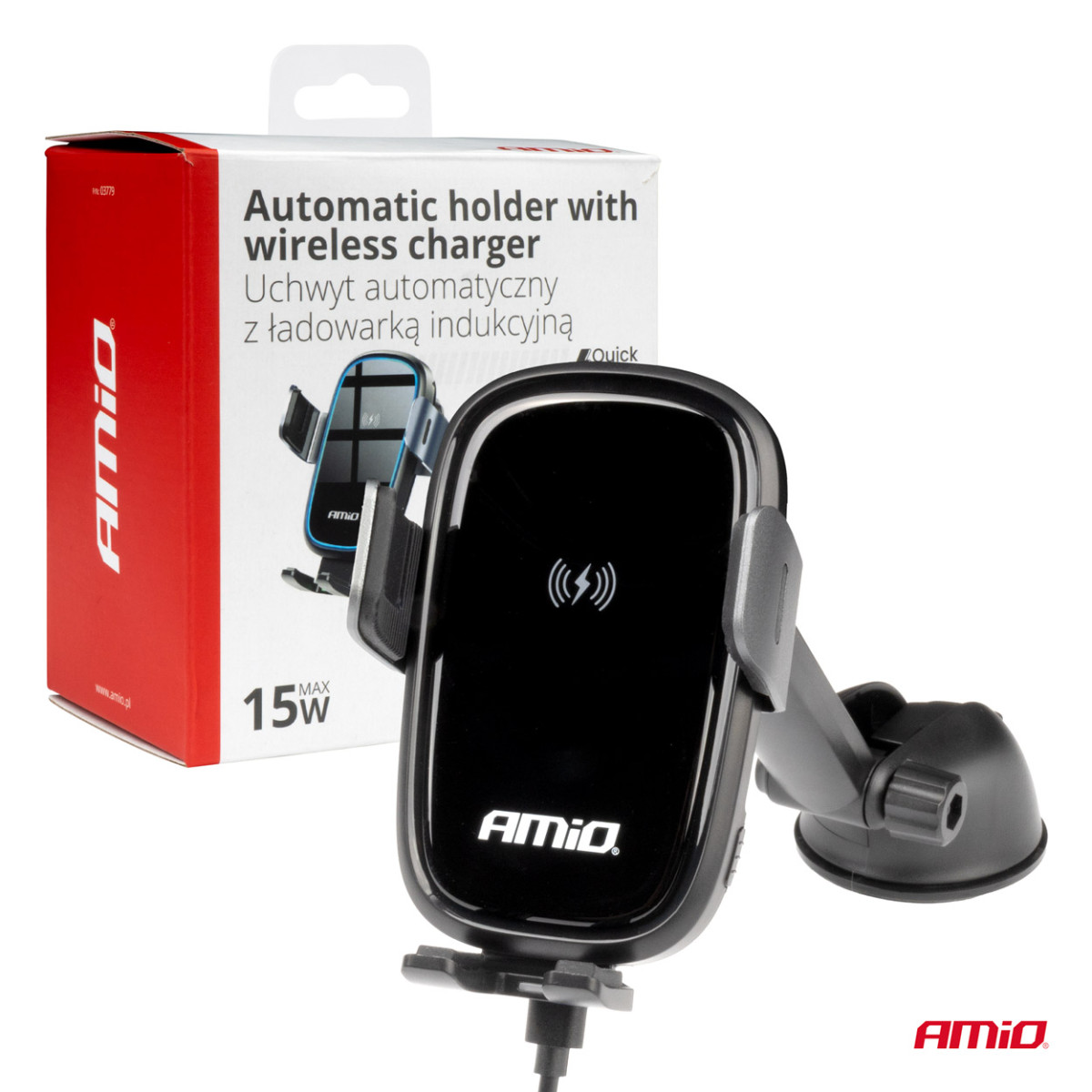 Handyhalterung mit Saugnapf und kabellosem Ladegerät 15W AMIO-03779