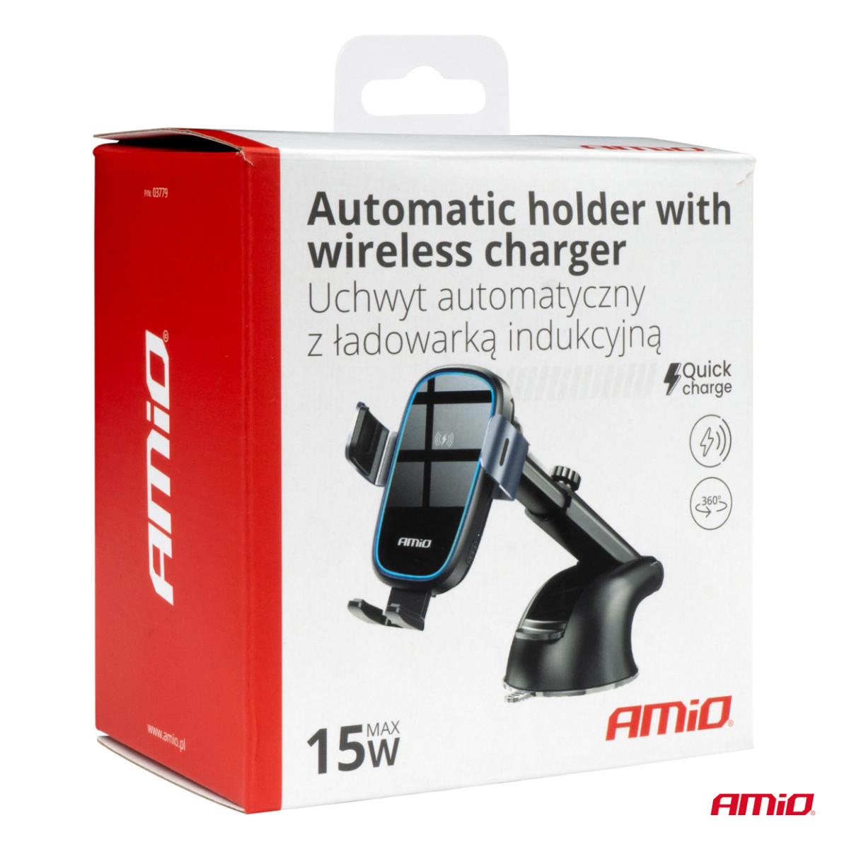 Handyhalterung mit Saugnapf und kabellosem Ladegerät 15W AMIO-03779