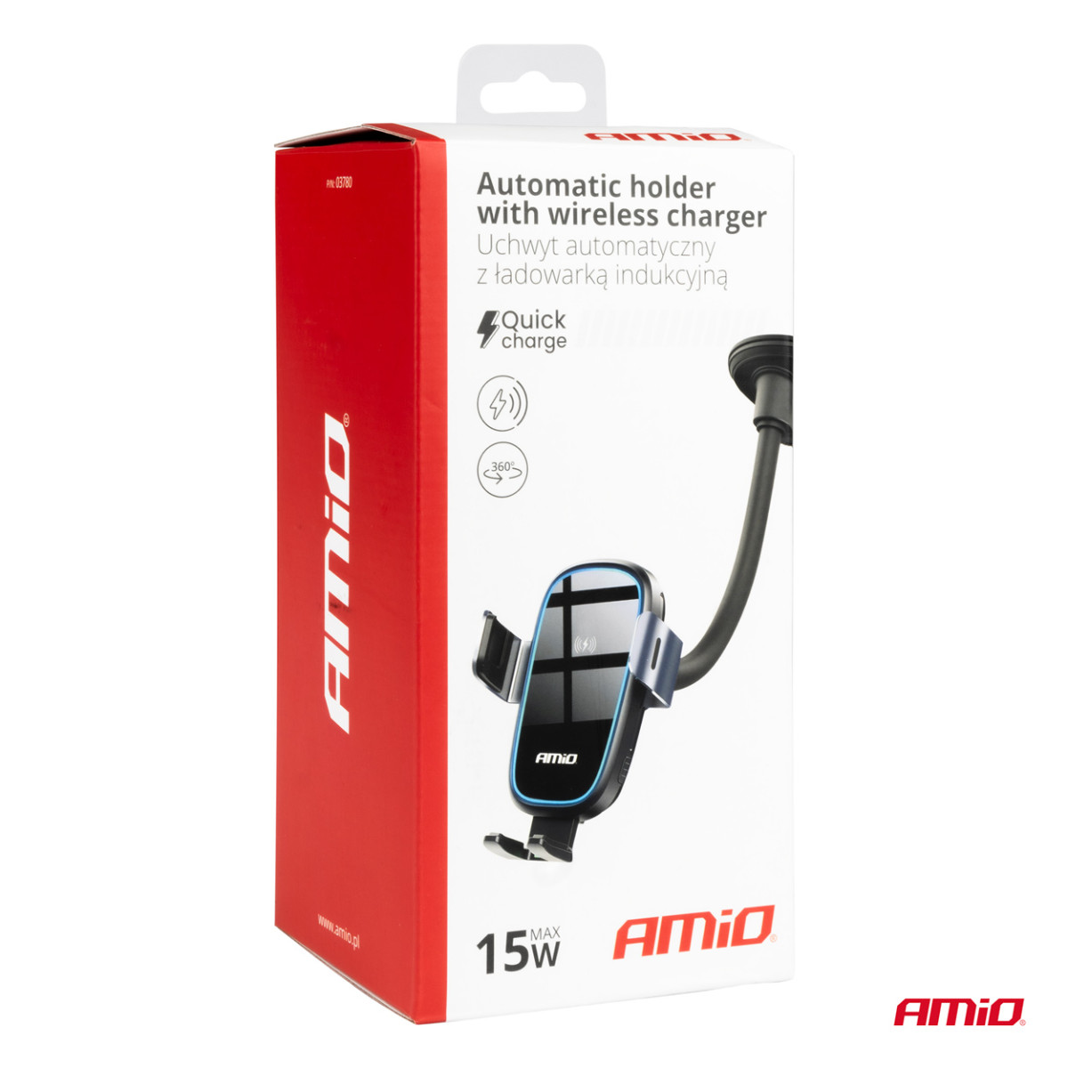 Handyhalterung mit Saugnapf und kabellosem Ladegerät 15W AMIO-03780