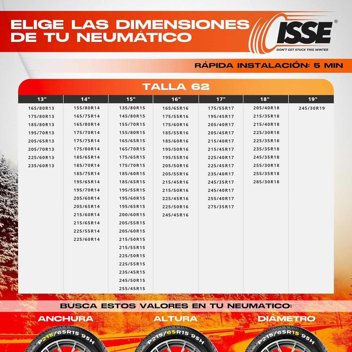 Textilschneeketten Classic 62, 2 Stück.