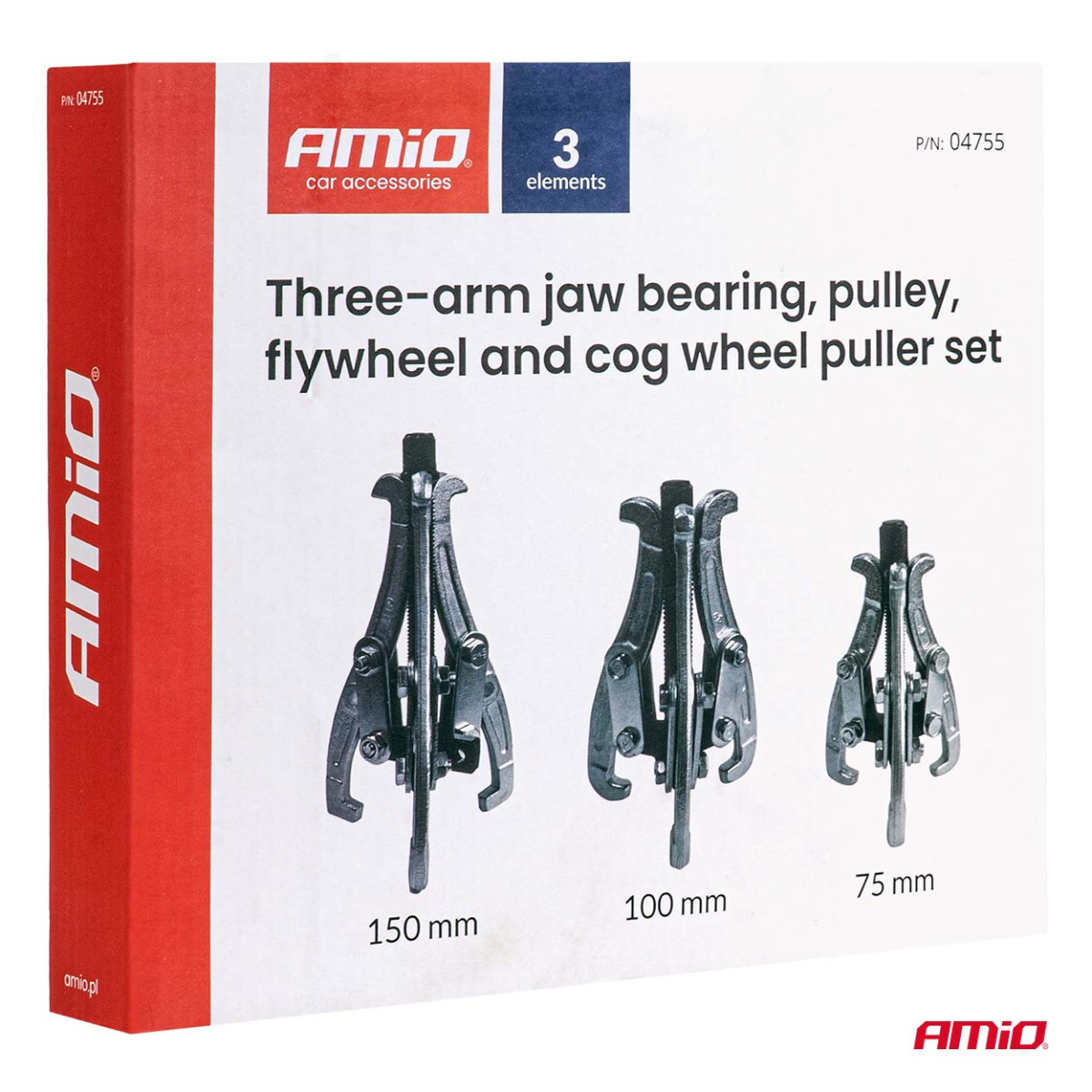 Dreihand-Abzieher-Set für Lager, Riemenscheiben, Schwungräder und Zahnräder AMIO-04755