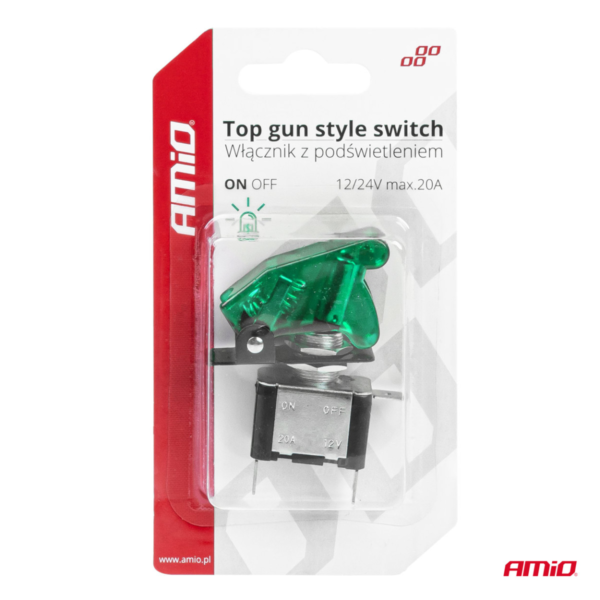 Top Gun Schalter mit grüner Hintergrundbeleuchtung AMIO-03093