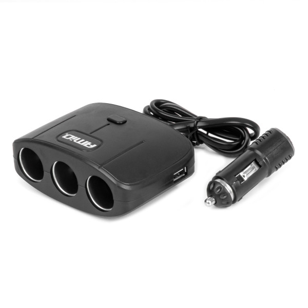 Dreifach-Steckdosenleiste mit Ladegerät und Ein-/Ausschalter, 2x USB-A 12/24V 100W 70 cm AMIO-04362