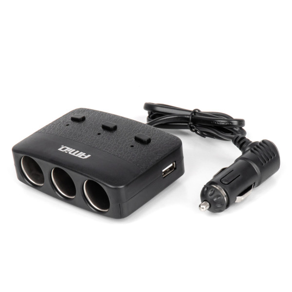 Dreifach-Steckdosenleiste mit Ladegerät, Ein-/Ausschalter und LED-Anzeige, 2x USB-A 12/24V 100W 70 cm AMIO-04363