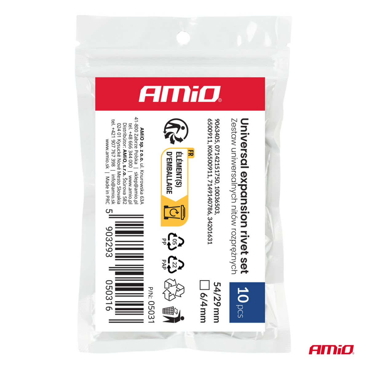 Universal-Spreiznieten-Set 54/29 mm, Ø 6/4 mm, 10 Stück, AMIO-05031