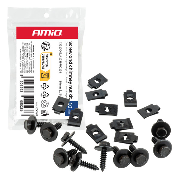 Universal-Set Schrauben und Befestigungsclips 18 mm, Ø 5 mm, 10 Sätze, AMIO-05028