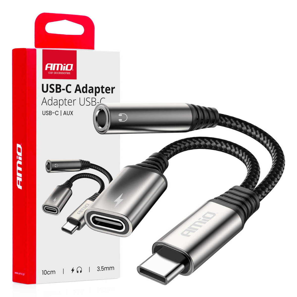 USB-C auf USB-C + 3,5-mm-Miniklinkenstecker (weiblich) Adapter 10 cm AMIO-04295