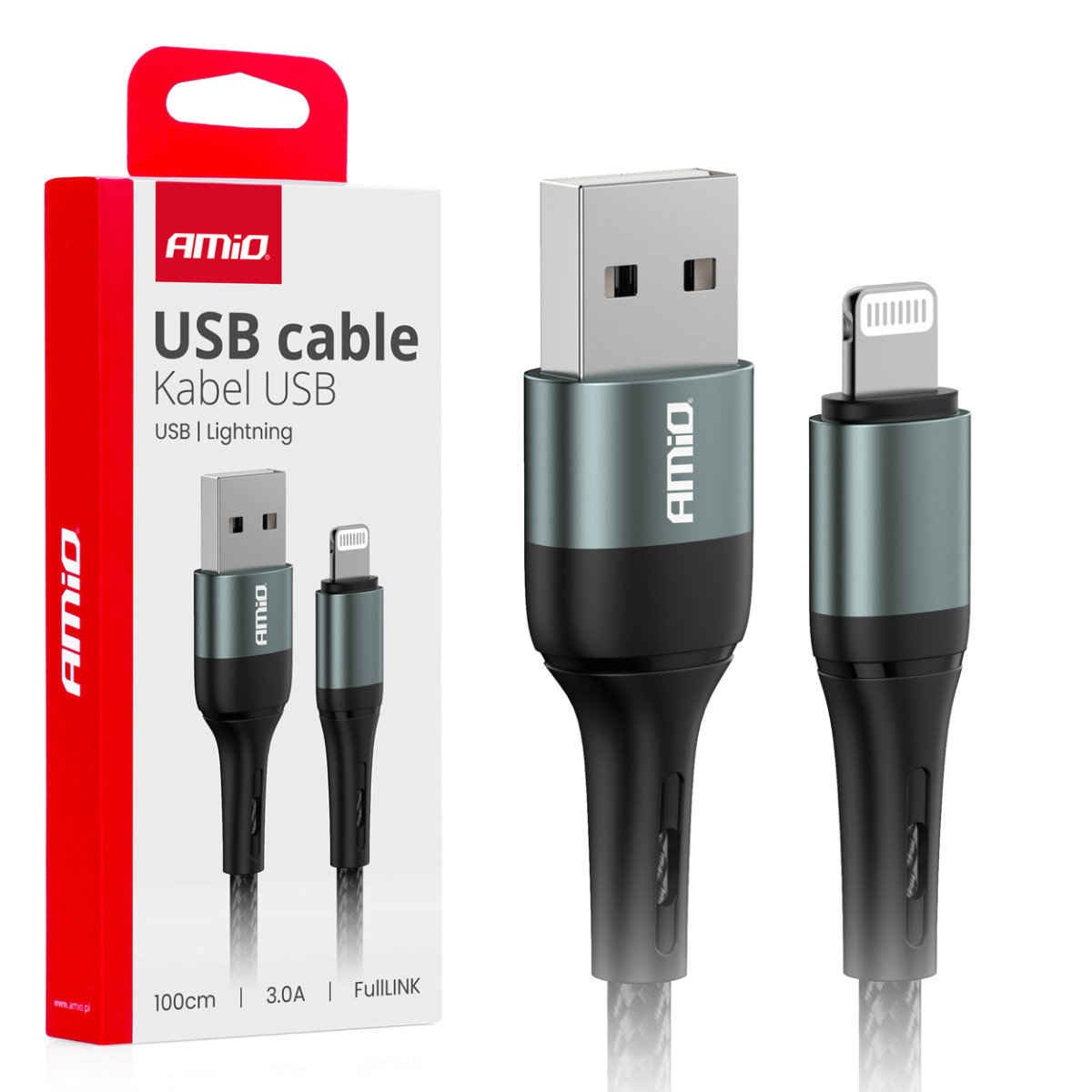 USB-A auf Lightning iPhone-Kabel 3A 100 cm FullLINK AMIO-03913