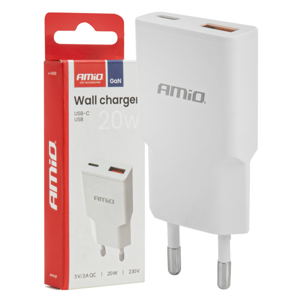 Netzladegerät 230V 20W GaN USB-C USB-A AMIO-04838