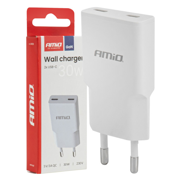 Netzladegerät 230V 30W GaN 2x USB-C AMIO-04839