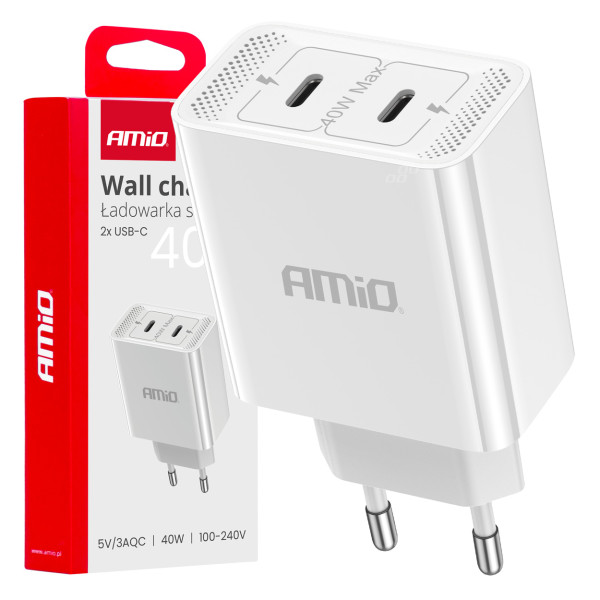 Wandladegerät 2xUSB-C 40W 230V AMIO-03892