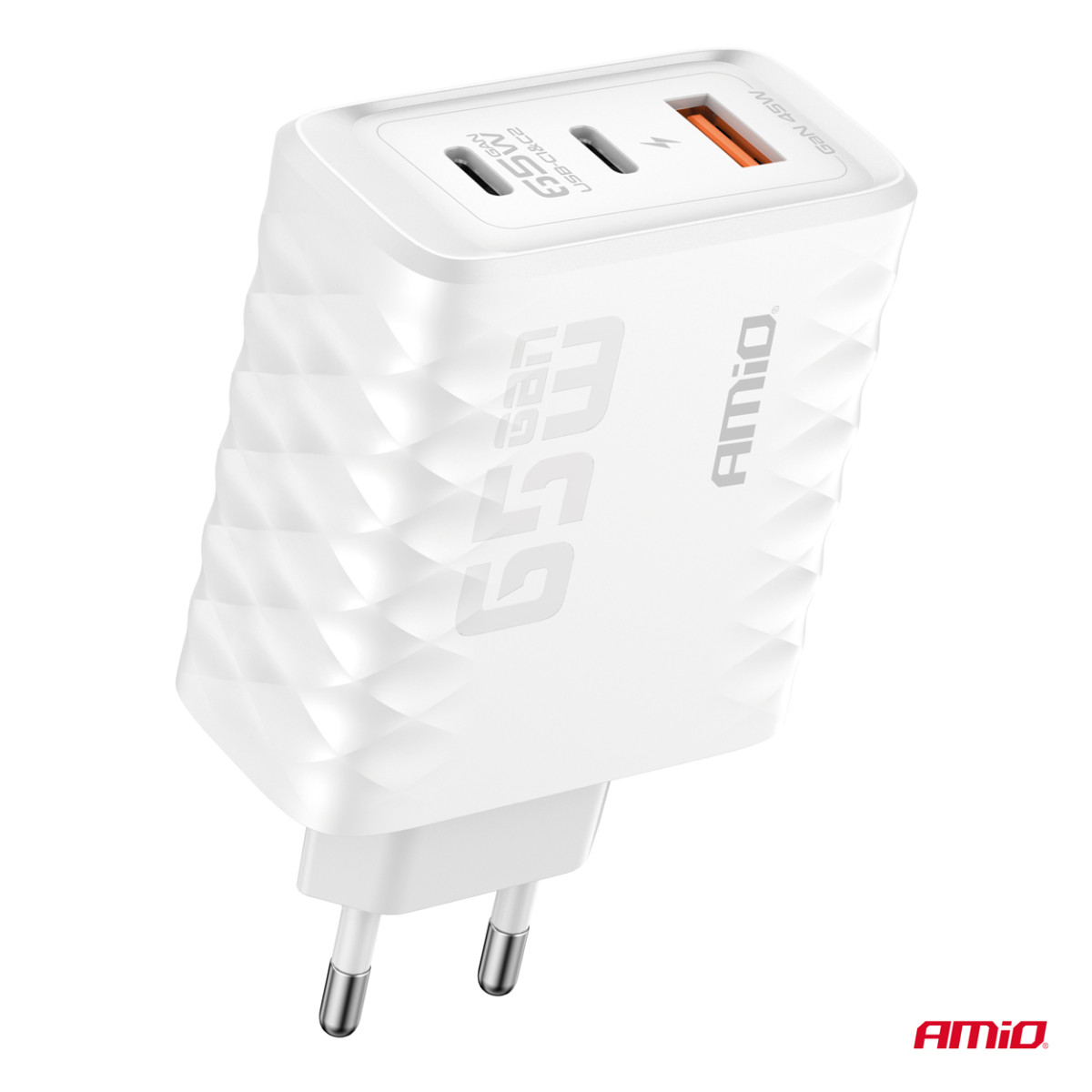 Wandladegerät 65W Schnellladeanschluss USB-A + 2x USB-C AMIO-04289