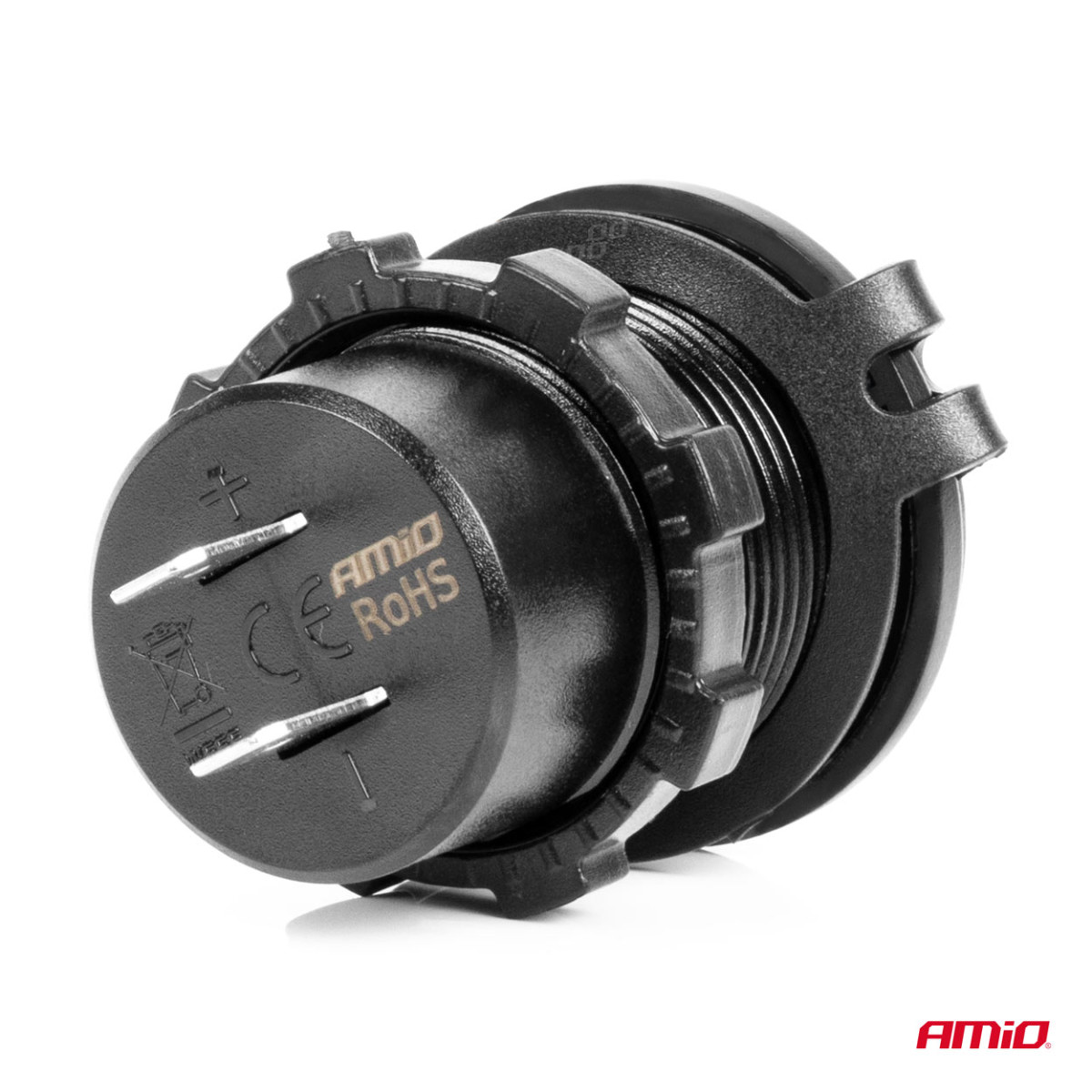 Wasserdichtes Handy-Ladegerät mit blauer LED-Beleuchtung, 2xUSB QC3.0 12/24V AMIO-04218