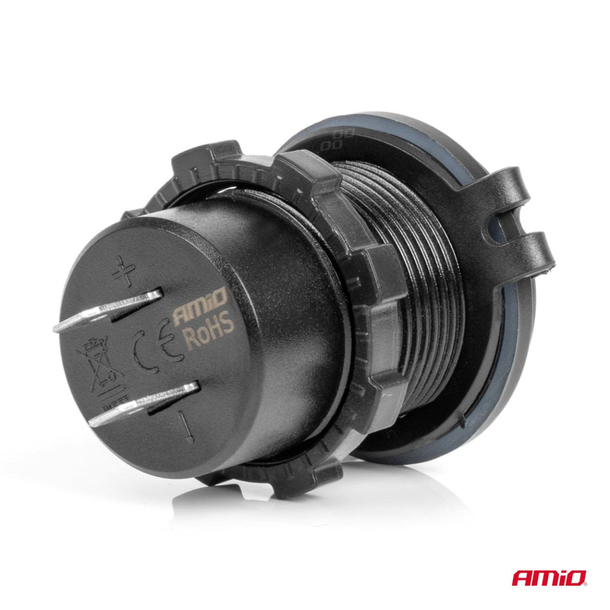 Wasserdichtes Handy-Ladegerät mit roter LED-Beleuchtung, 2xUSB QC3.0 12/24V AMIO-04221