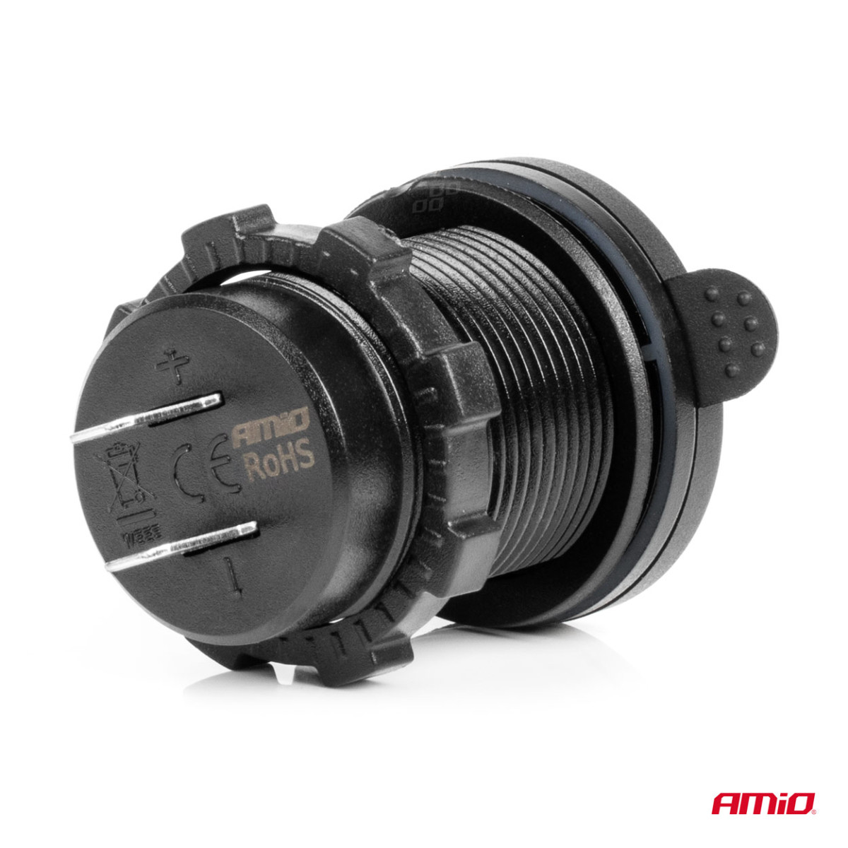 Wasserdichtes Handy-Ladegerät mit roter LED-Beleuchtung, USB + 2xUSB C QC3.0 12/24V AMIO-04227